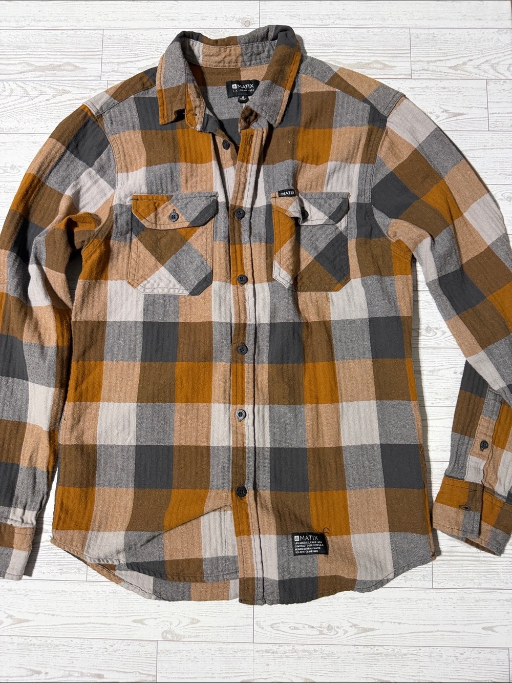 Matix Men's Mustard, Gray & Cream Plaid Button-Down Shirt